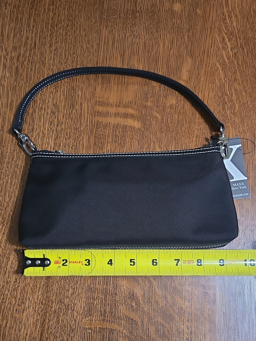 MAXX New York Black Mini Shoulder Bag with White Stitching